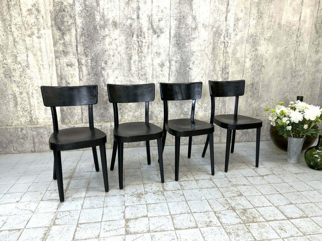Set Of Four French Black Bentwood Bistro Chairs
