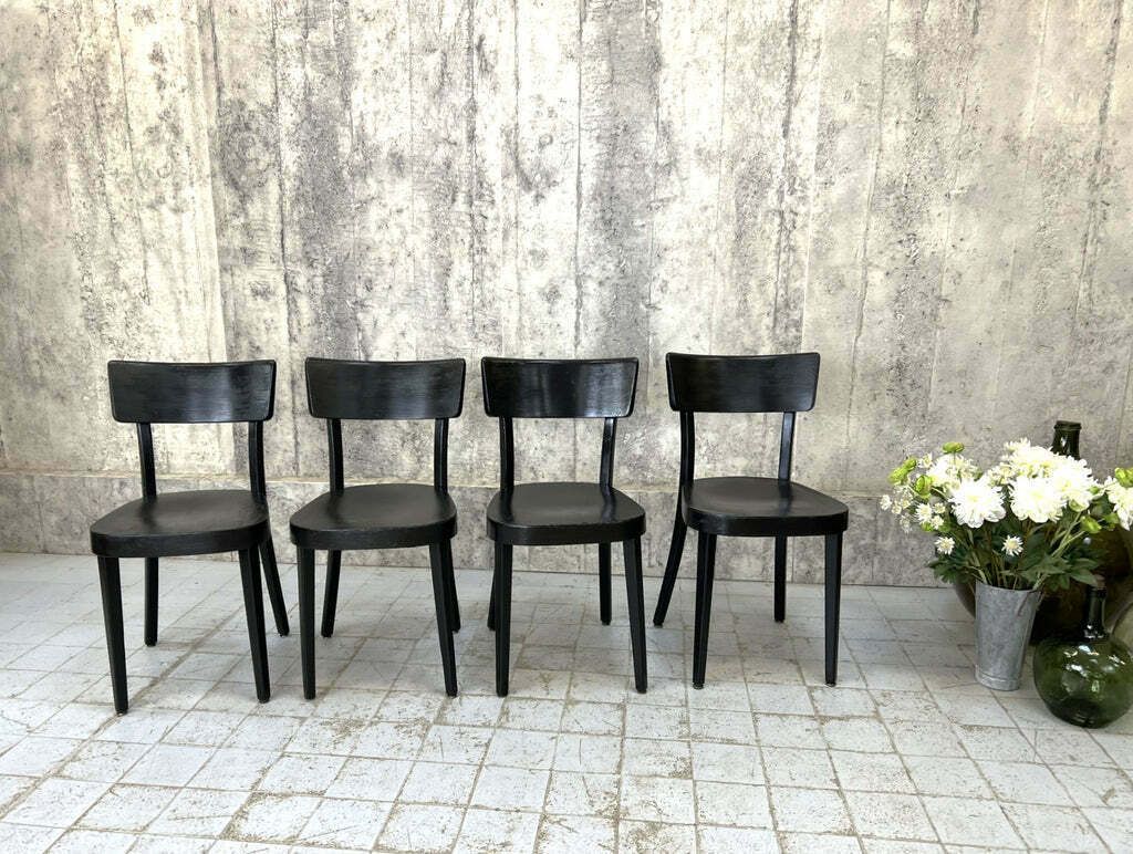 Set Of Four French Black Bentwood Bistro Chairs photo furniture