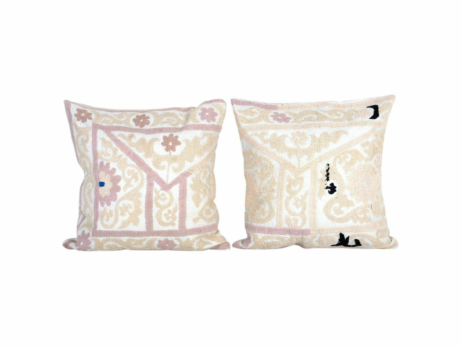 Suzani Cushion Cover, Set Of Two Suzani Pastel Pillow Case Made From A 19th Century Textile, Pair Pink  Cover