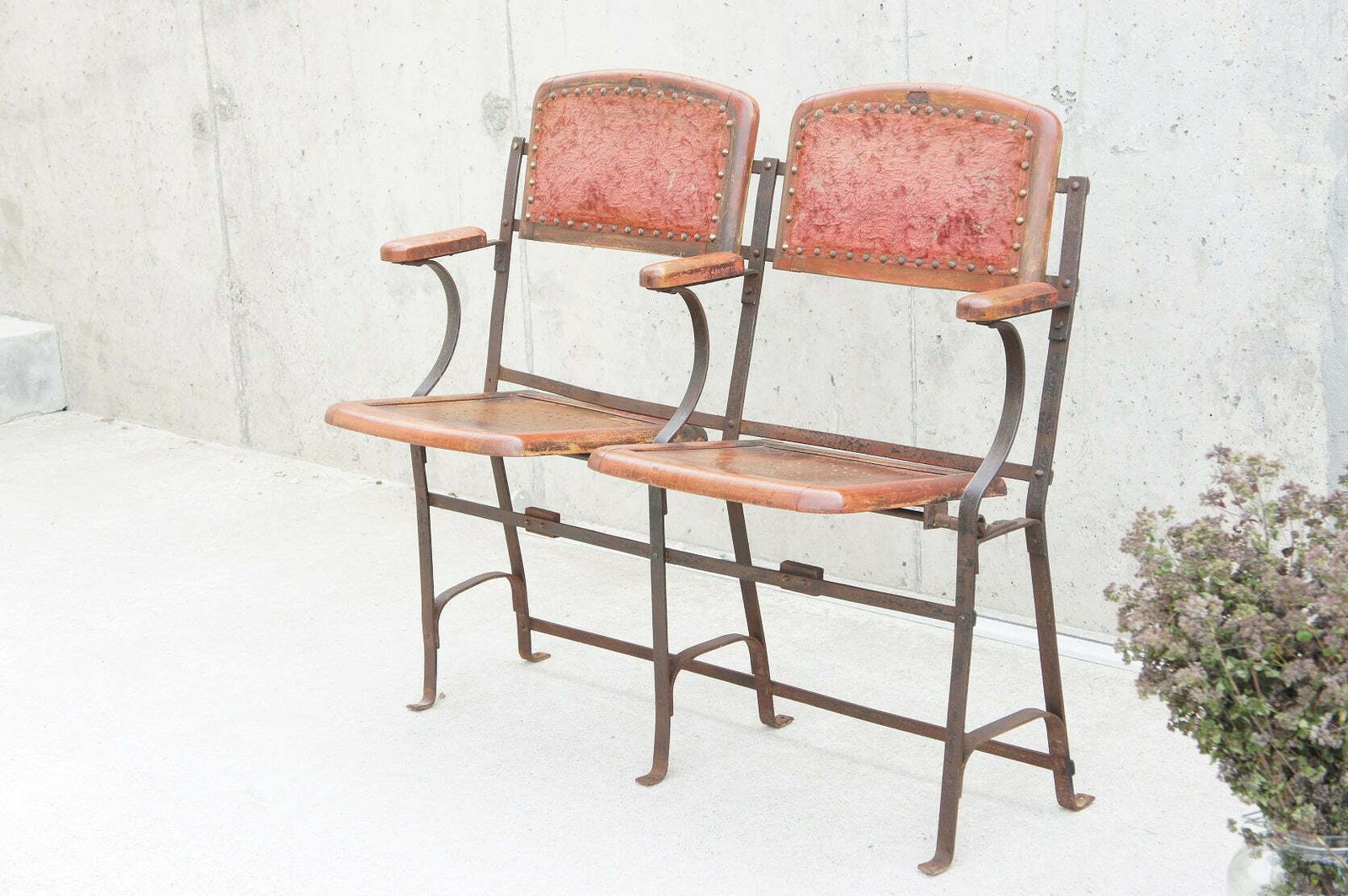 French Napoleon III 19th Century Metal, Wood, Red Velvet And Satin Cinema Seats photo vinterior