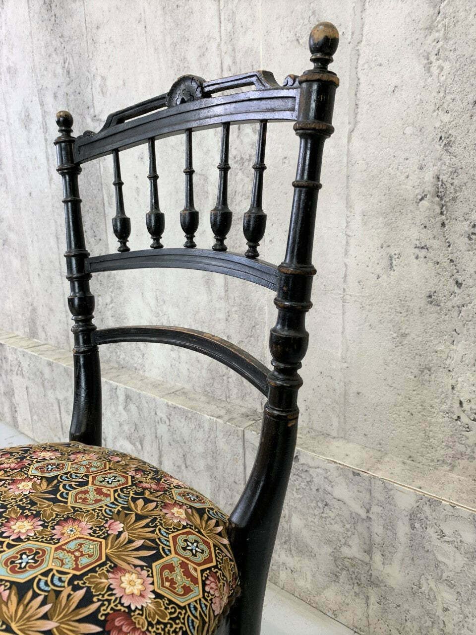 Pair Of Decorative Ebonised Napoleon III Hand Painted Bedroom Chairs photo 395.0
