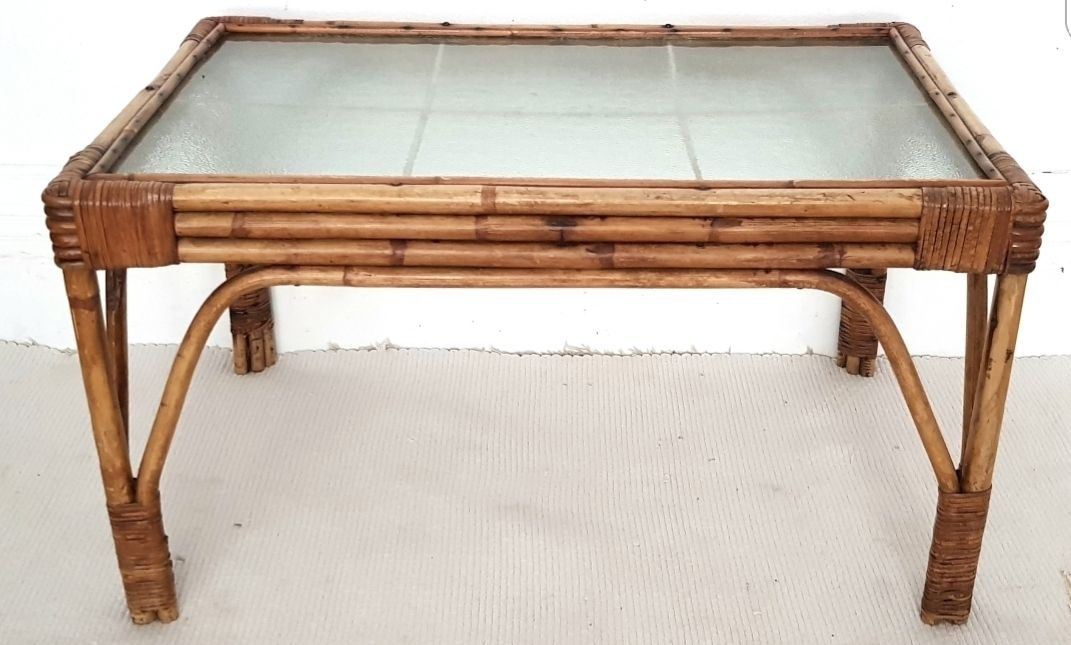 Mid Century Italian Riviera Bamboo & Glass Coffee Table photo Furniture