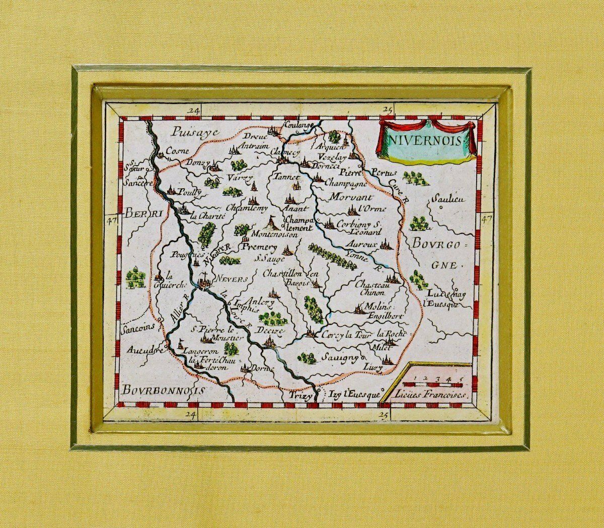Rare Engraving   Map Of Nivernais With Its Coat Of Arms (Nivernais   Morvant   Nevers)   Mid 17th Century photo for sale