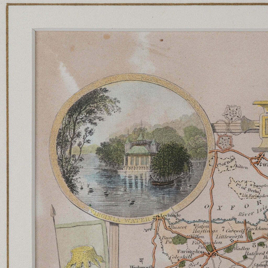 Antique County Map, Berkshire, English Framed Lithograph, Cartography, Victorian photo vinterior