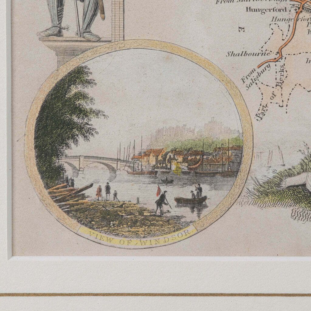 Antique County Map, Berkshire, English Framed Lithograph, Cartography, Victorian photo vintage
