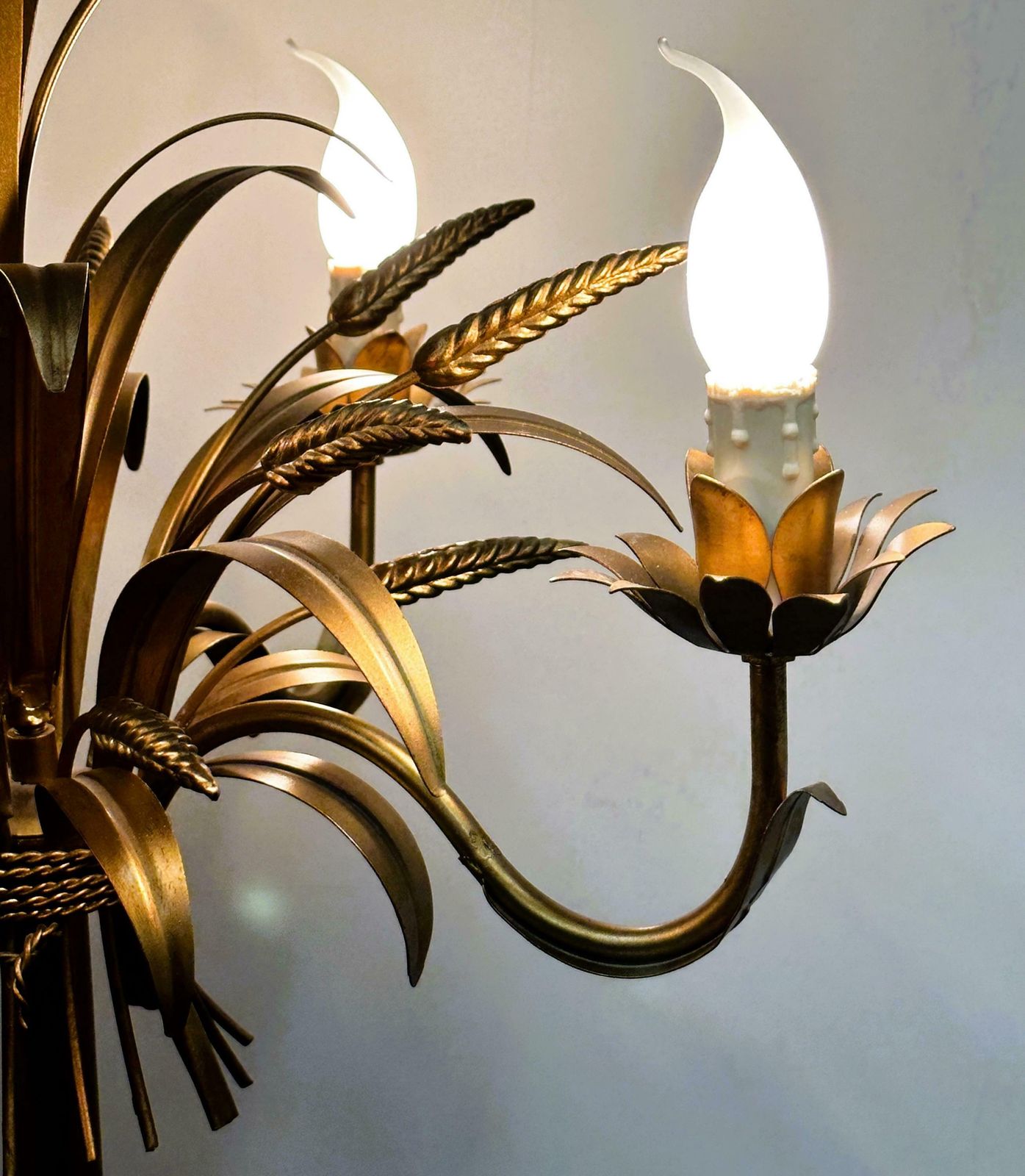 Rare Gilt Metal Sheaf Of Wheat Floor Lamp By Hans Kogl, 1970s. photo for sale