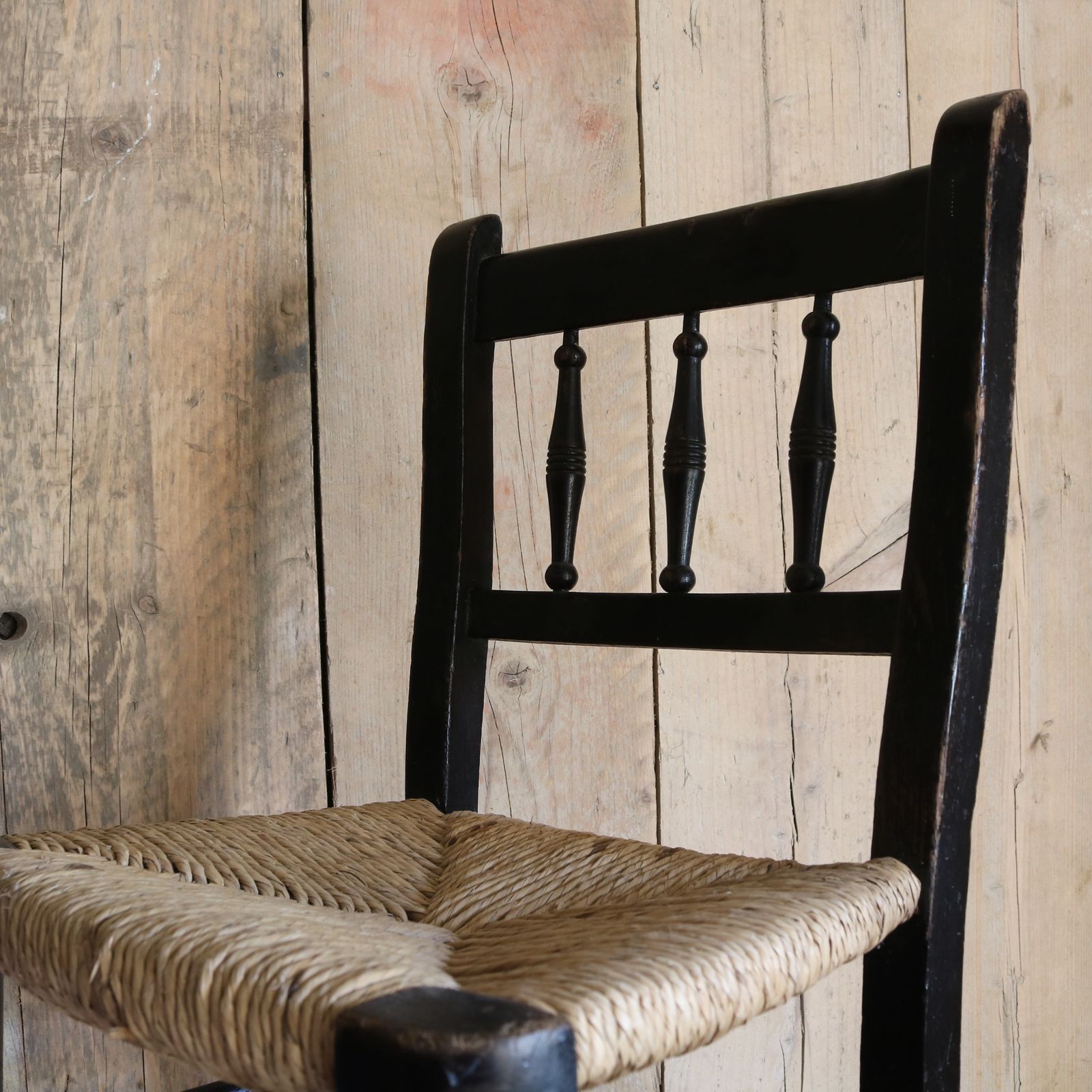 Antique Child’s Spindle Back Chair With Rush Seat   Late 1800s To Early 1900s photo for sale