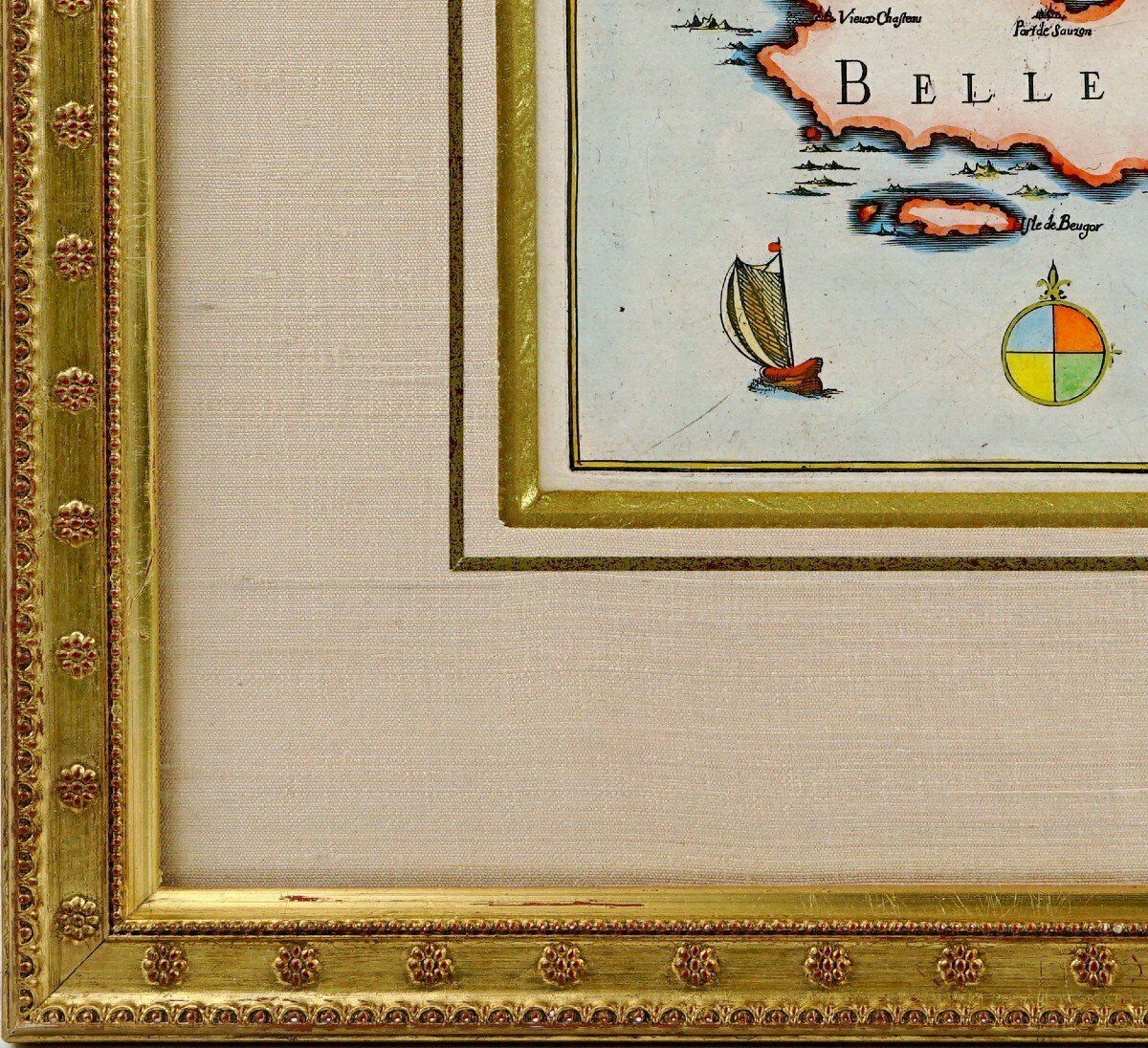 Rare Engraving Of Belle Ile En Mer   Nautical Chart   Current Frame   Ep. 1st Half Of The 17th Century photo furniture