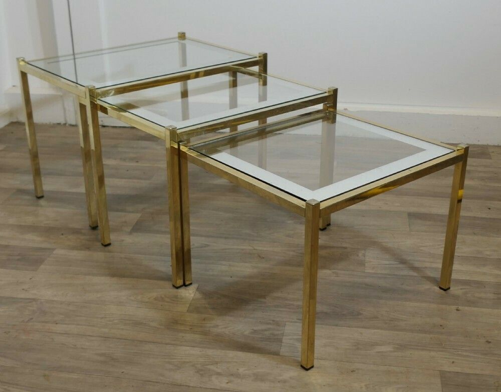 Art Deco Glass Mirror And Brass Nest Of Tables photo Furniture