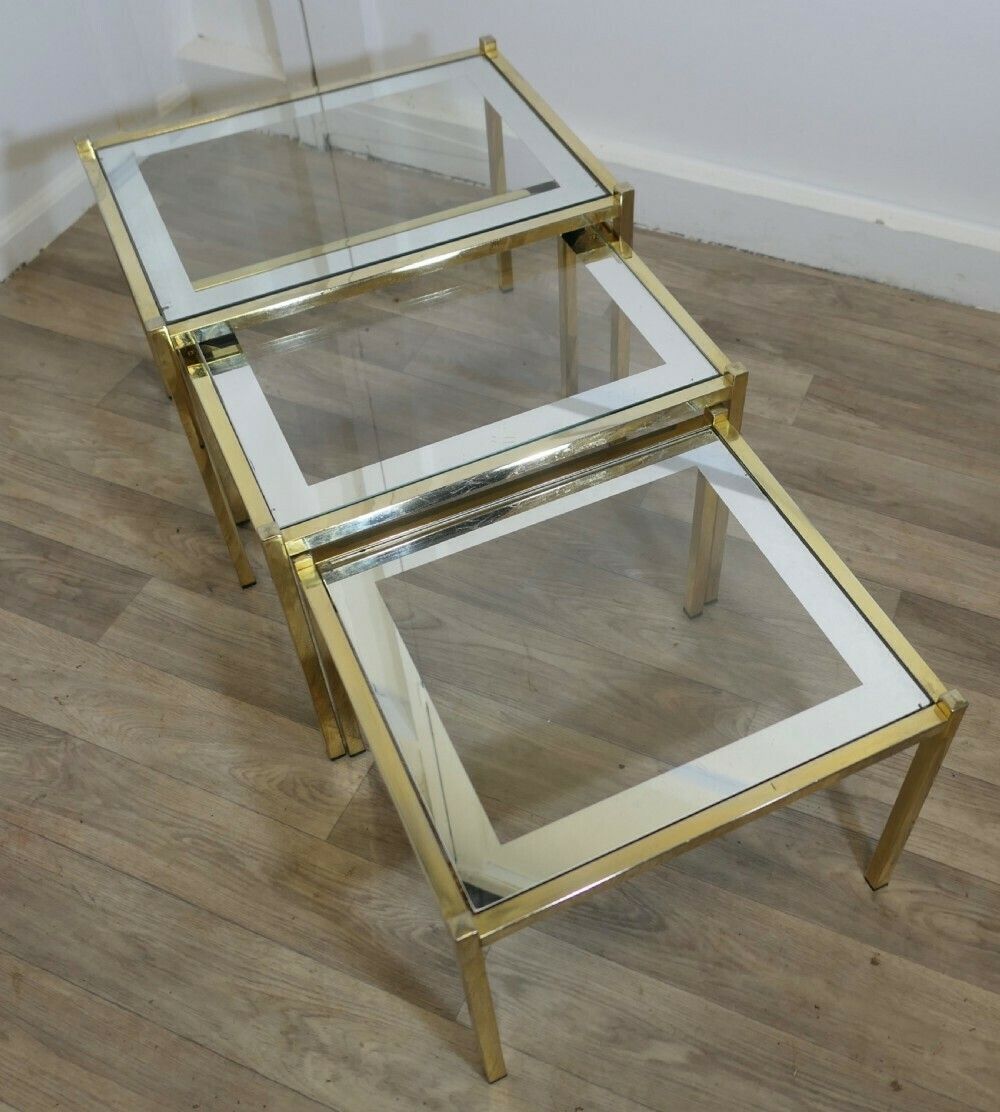 Art Deco Glass Mirror And Brass Nest Of Tables photo 450.0