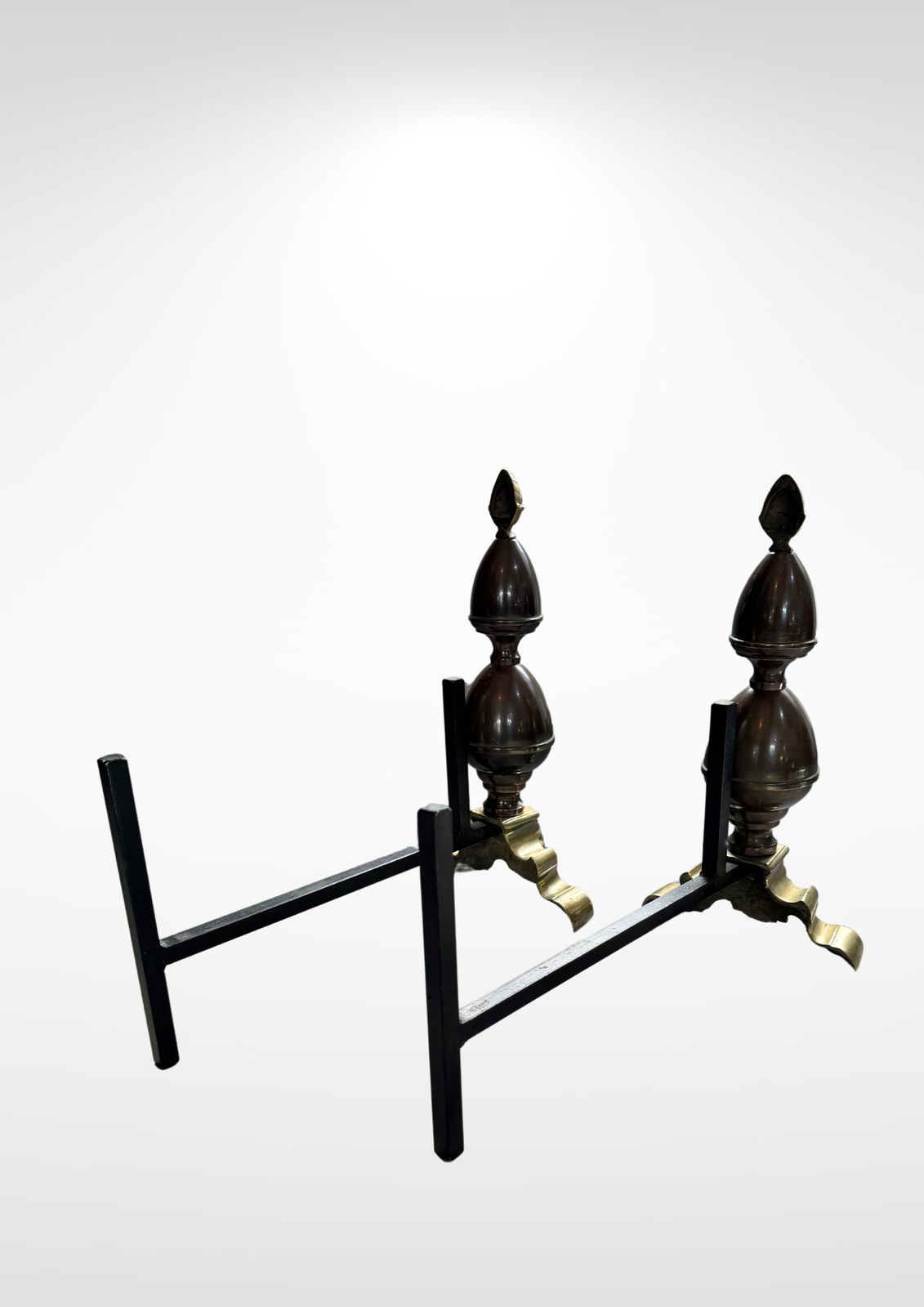 Large Pair Of Antique Dutch Cast Bronze And Brass Fire Dogs Andirons photo for sale
