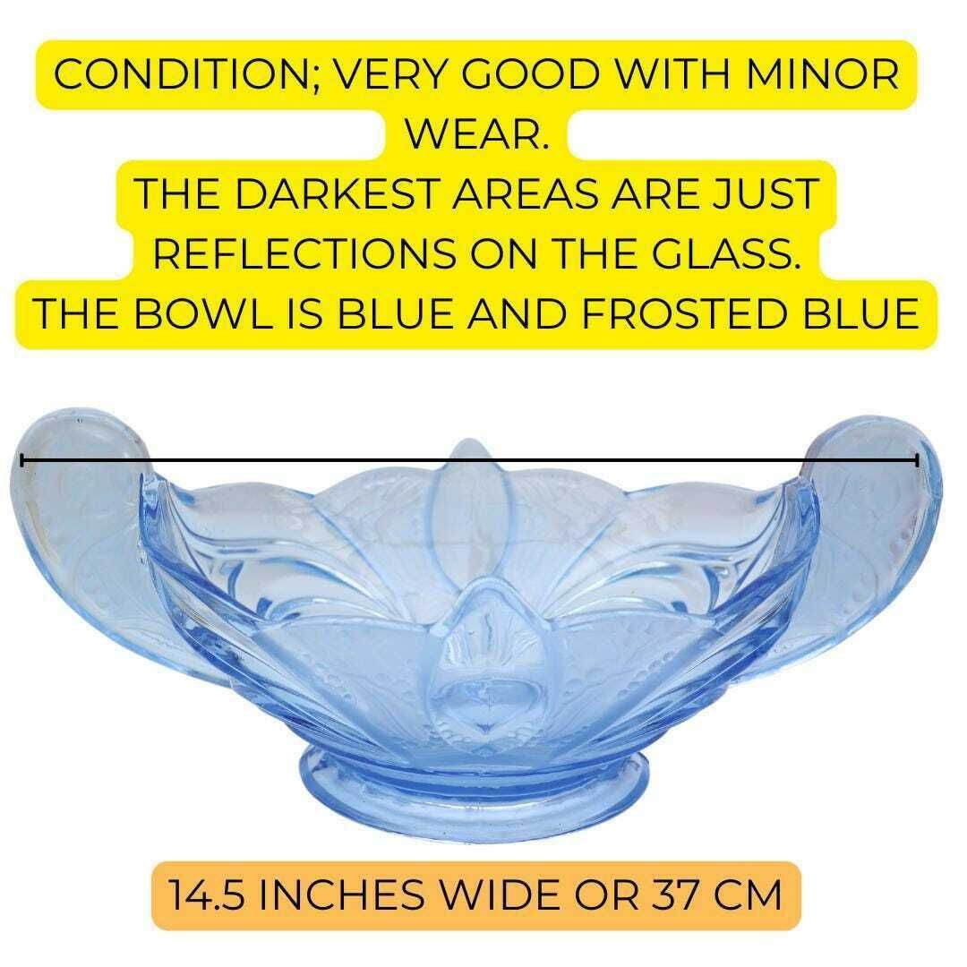 Art Deco German Pressed Glass Bowl By Brockwitz Nr 9073a By Fritz Scheiner, Blue Deco Centrepice photo for sale