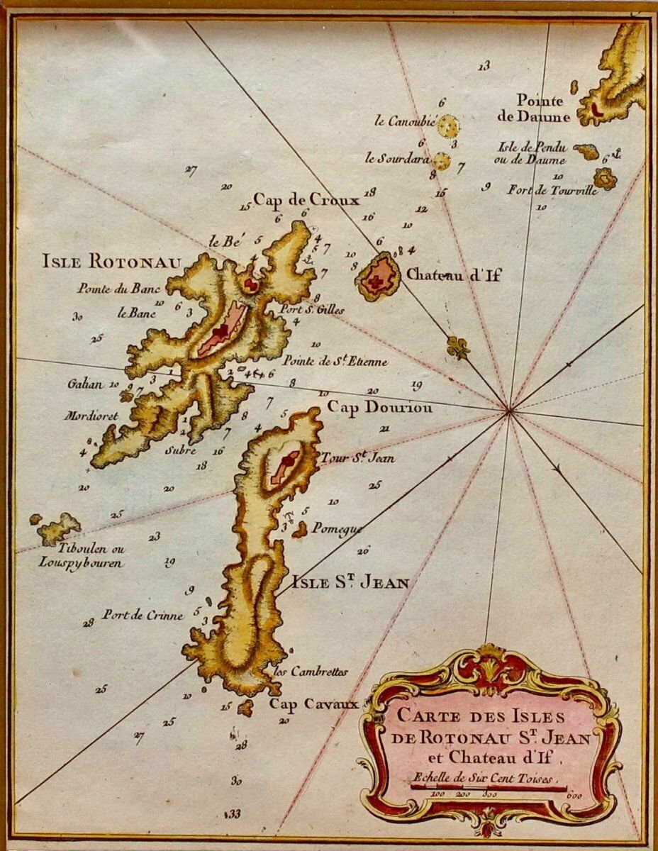 Marine Chart Engraving Of The Islands Of Rotonau St Jean And Château D'if   Approx. Marseille   Ep. Xviiith photo for sale