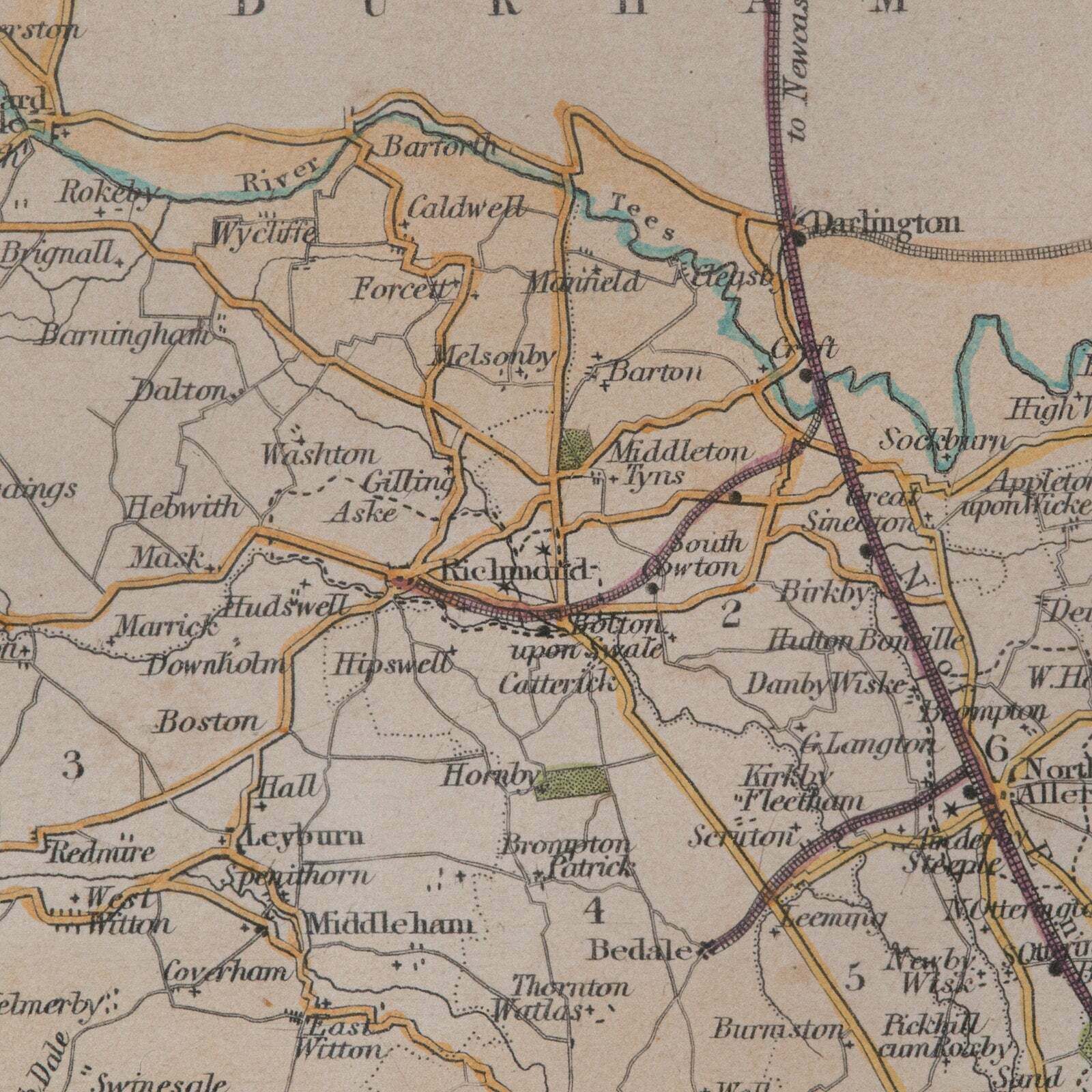 Art Antique North Yorkshire Map, English, Framed Lithography, Cartography, Victorian photo