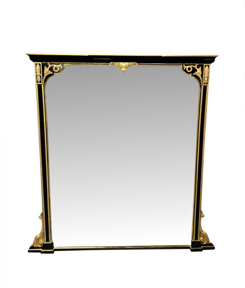A Very Rare And Fine Large 19th Century Ebonised And Gilded Overmantel Mirror