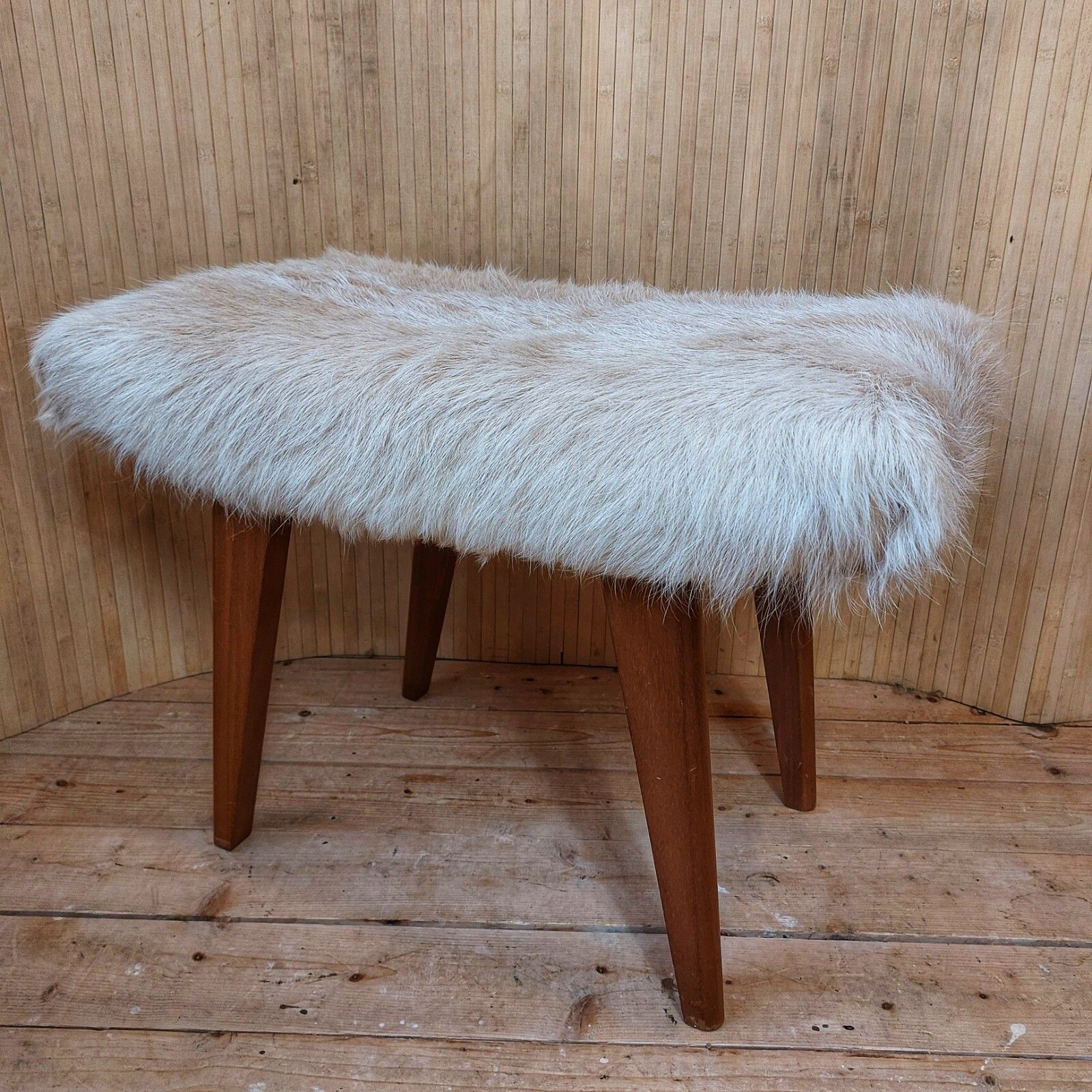 Fab Vintage Retro Mcm Curvy Alfred Cox Teak Dressing Table Piano Stool Goatskin