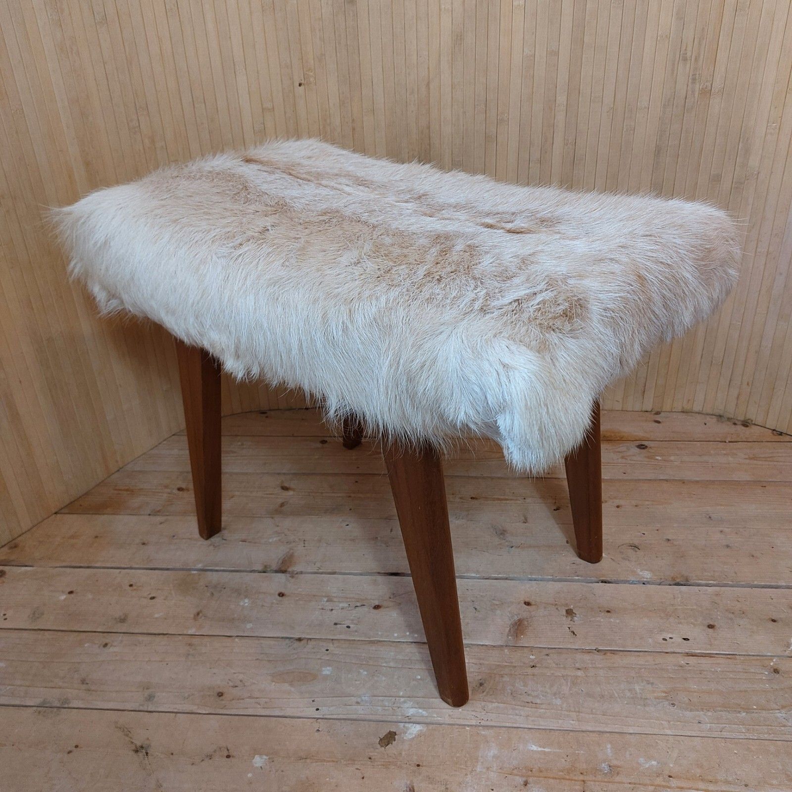 photo for sale Fab Vintage Retro Mcm Curvy Alfred Cox Teak Dressing Table Piano Stool Goatskin