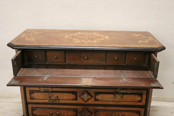 Antique Chest Of Drawers In Inlaid Walnut, 17th Century photo for sale