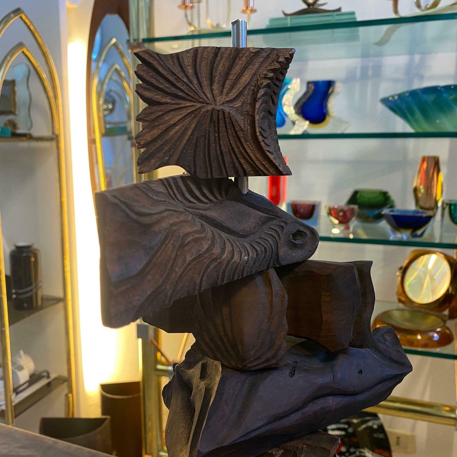 photo furniture 2000s Organic Modern Movable Hand Carved Sicilian Wood Sculpture By Sciacca