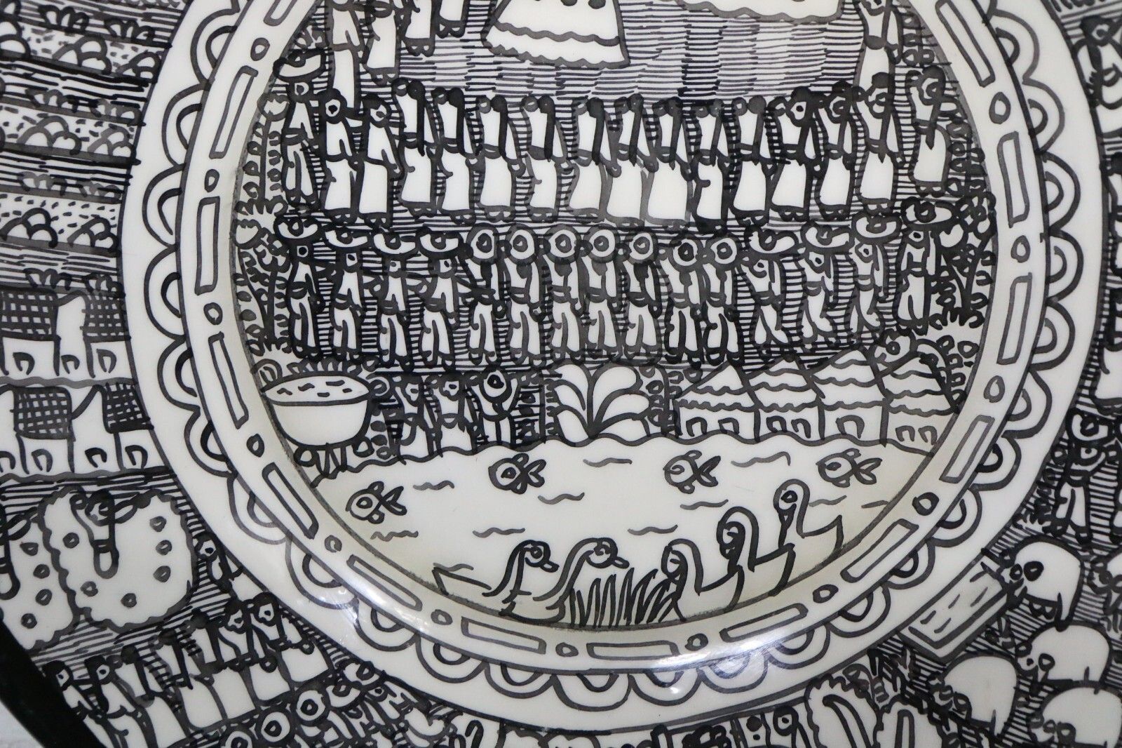 photo furniture Vintage Mexican Pottery A Striking Black & White Narrative Dish Wall Hanging