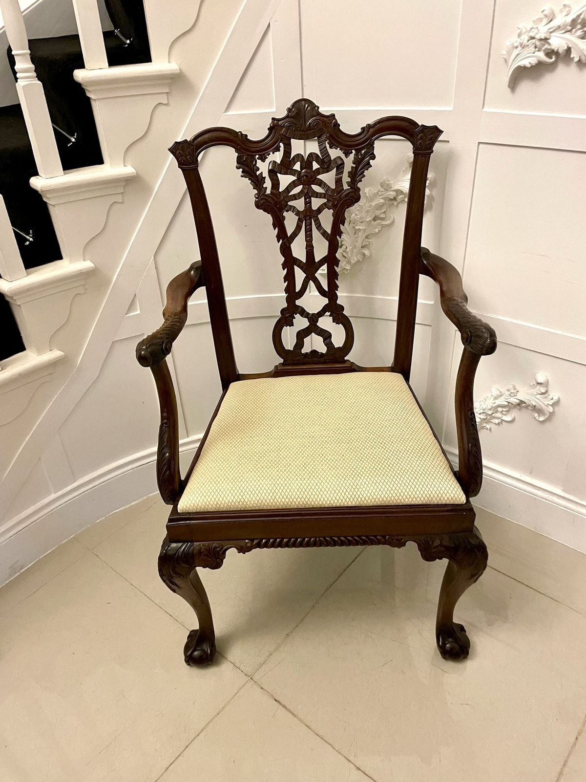 Outstanding Quality Antique 19th Century Carved Mahogany Office Chair