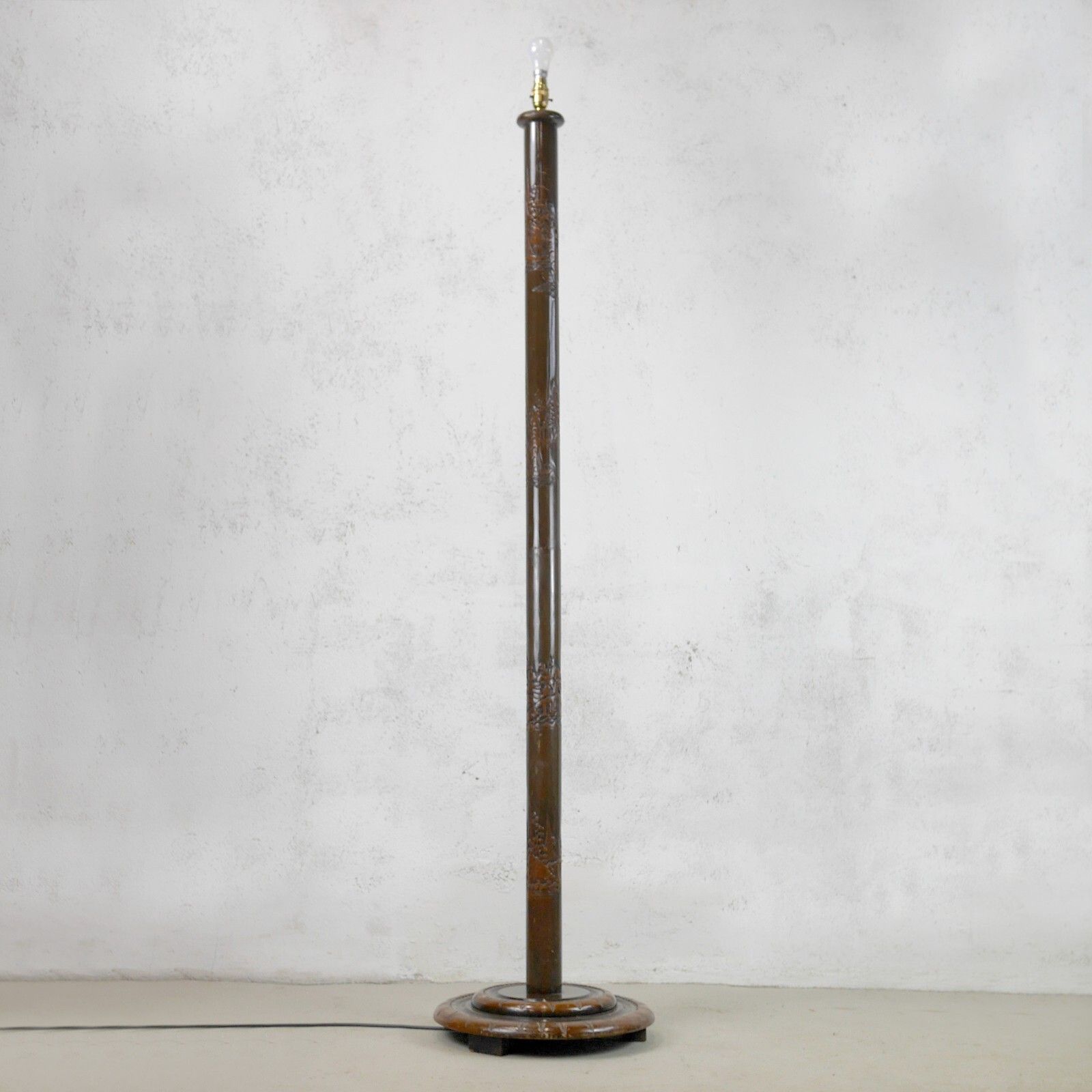 Antique Early 20th Century Chinoiserie Carved Wood Standard Lamp #102681