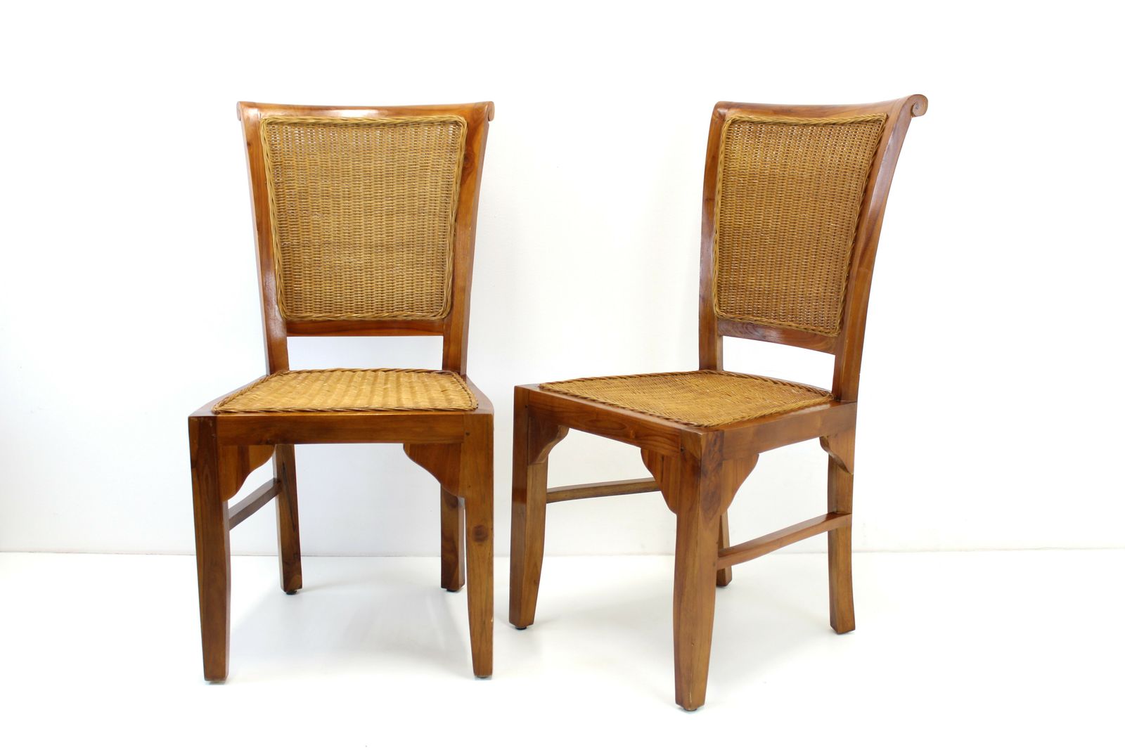 1 Of 2 Wood And Rattan Vintage Dining Chairs