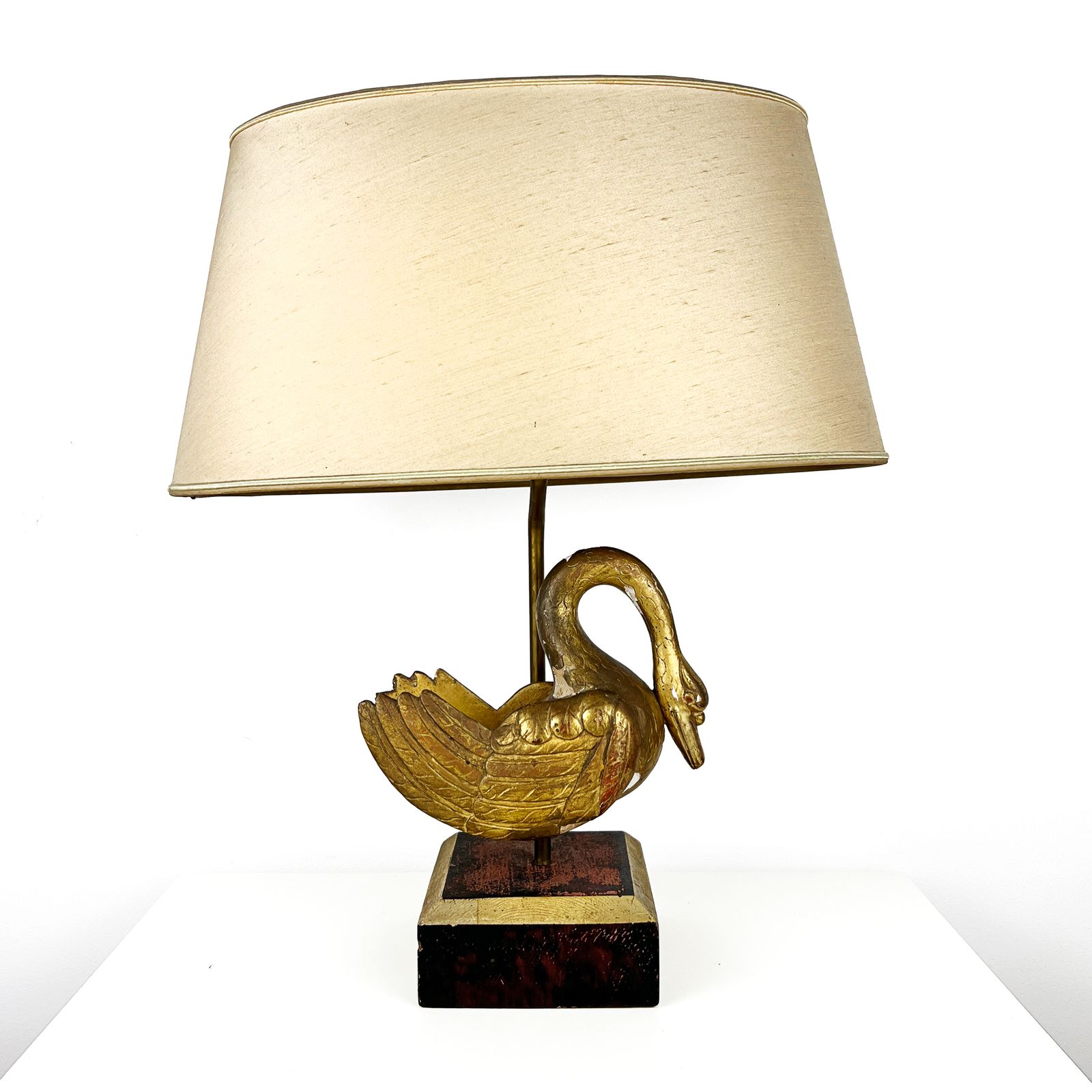 Antique Fragment Table Lamp, Italian Salvaged Carved Gilt Wood Swan Lamp