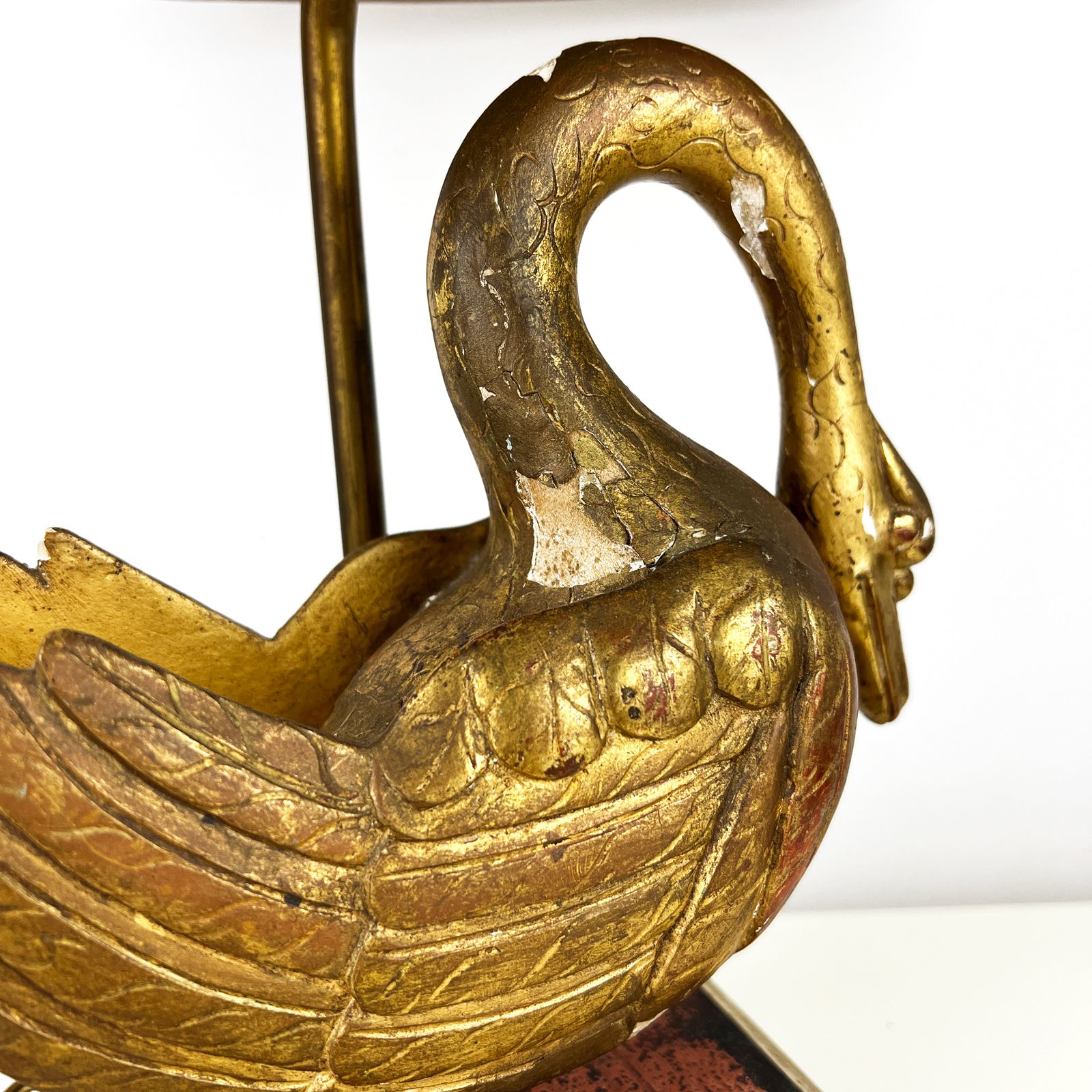 Antique Fragment Table Lamp, Italian Salvaged Carved Gilt Wood Swan Lamp photo Lighting