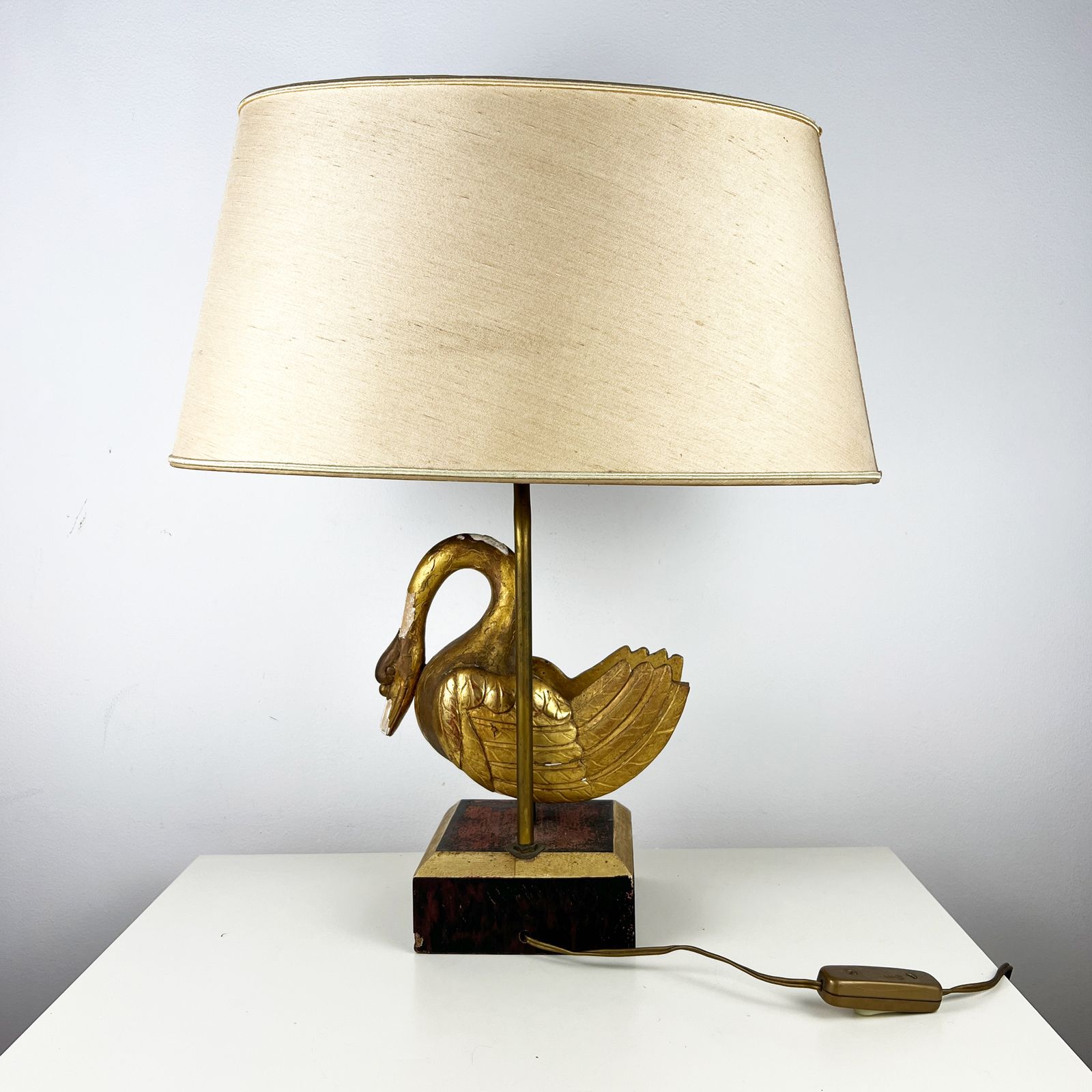 Antique Fragment Table Lamp, Italian Salvaged Carved Gilt Wood Swan Lamp photo vintage