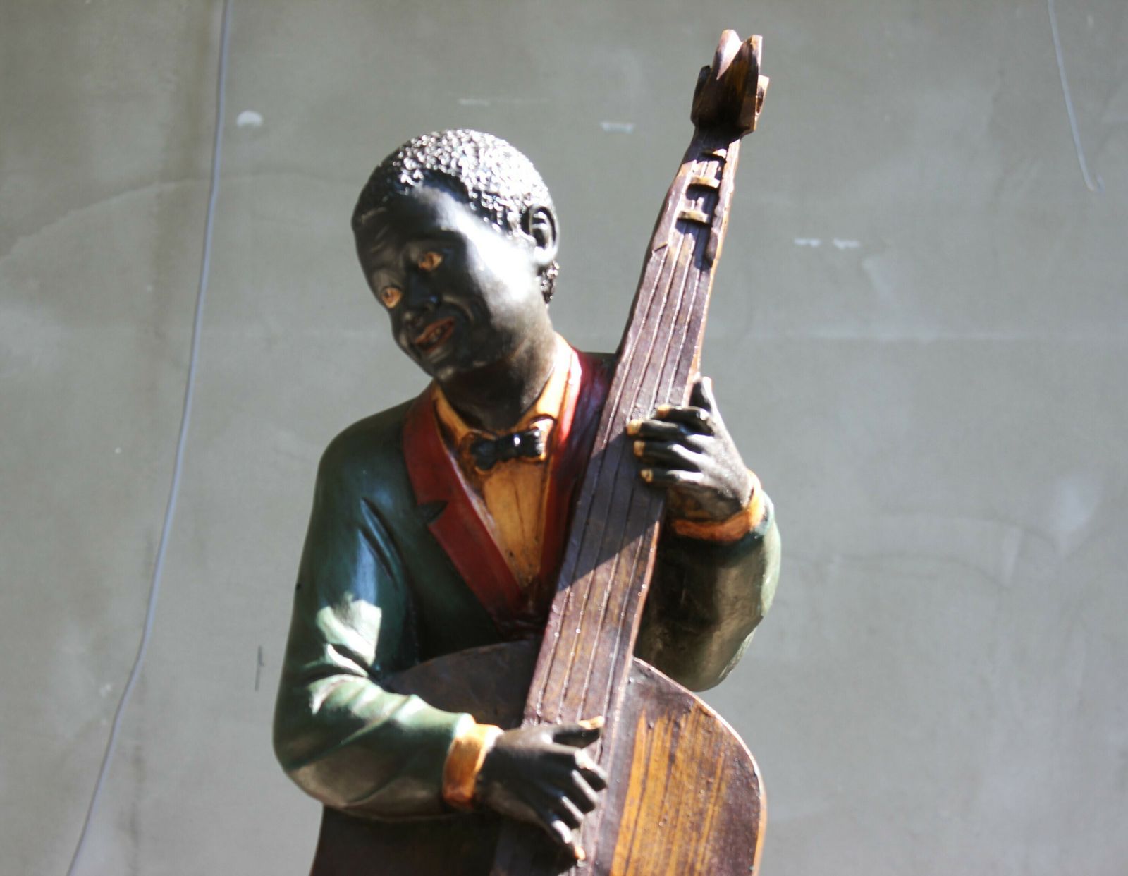 Vintage Rare New Orleans Jazz Musician Figurine 20s Double Bass Player Statue photo for sale