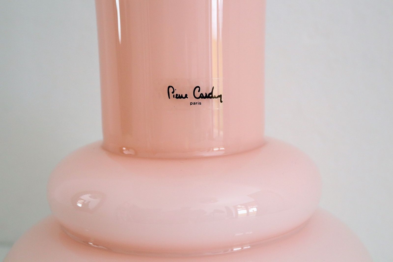 French Pink Flower Glass Vase Signed From Pierre Cardin, 1980s photo vinterior