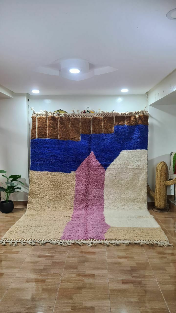 Modern Moroccan Beni Ouarain Rug With Bold Color Block Design – Handwoven Wool Carpet photo furniture