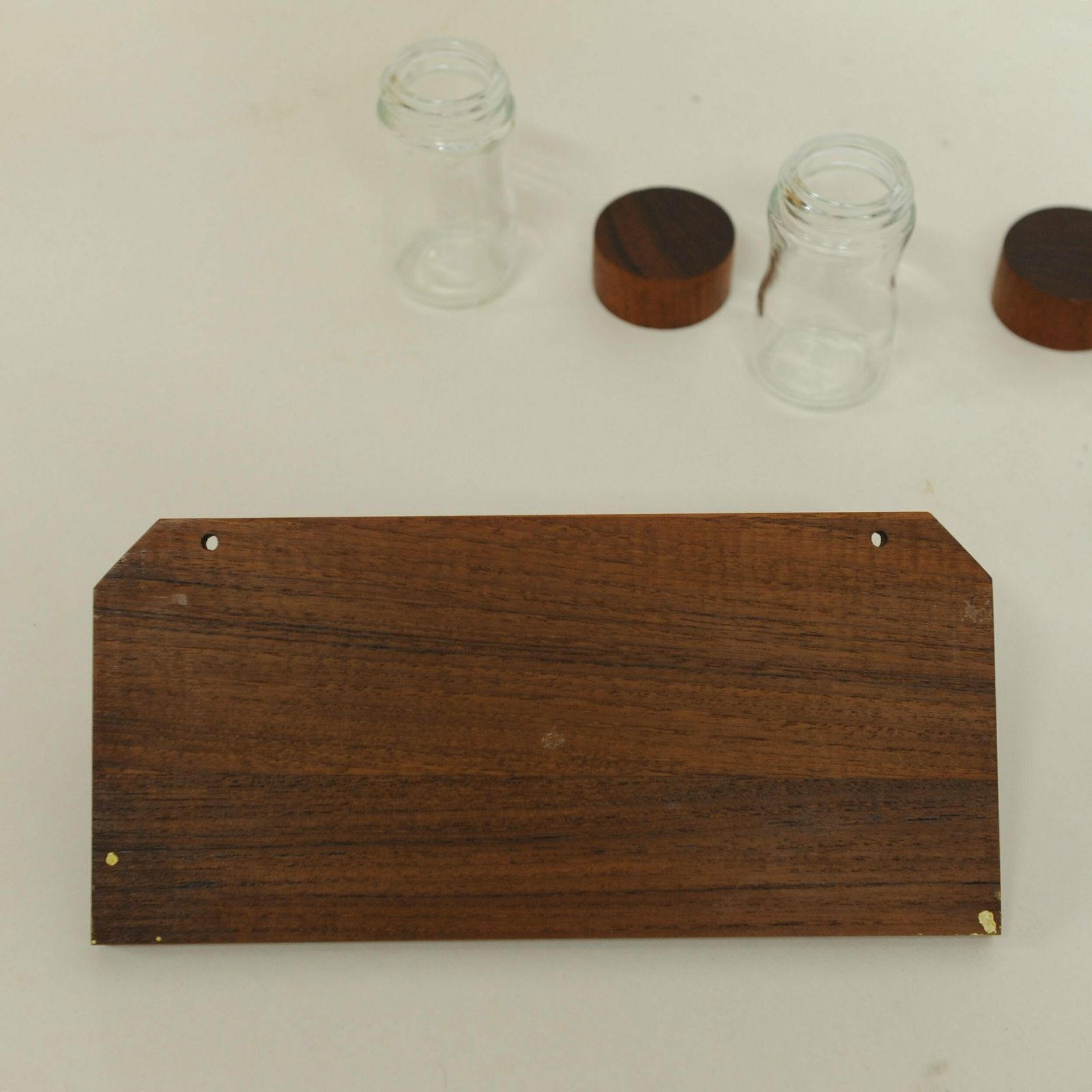 Danish 4 Slot Wooden Teak Hanging Spice Rack With Glass Screw Top Jars By Digsmed, 1960s photo Home Decor