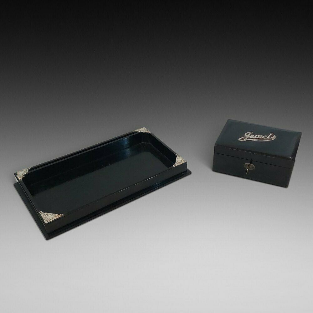 George V Ebonised Jewellery Box And Tray C.1925