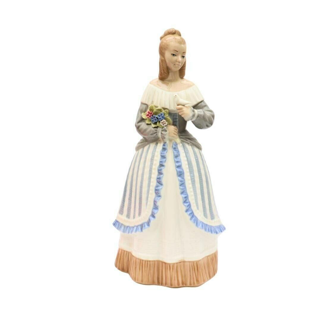 Large Torralba Porcelain Figure Of A Crinoline Lady Holding A Bunch Of Flowers And A Dove 12.7 Inches , Spanish Porcelain Lady photo buy