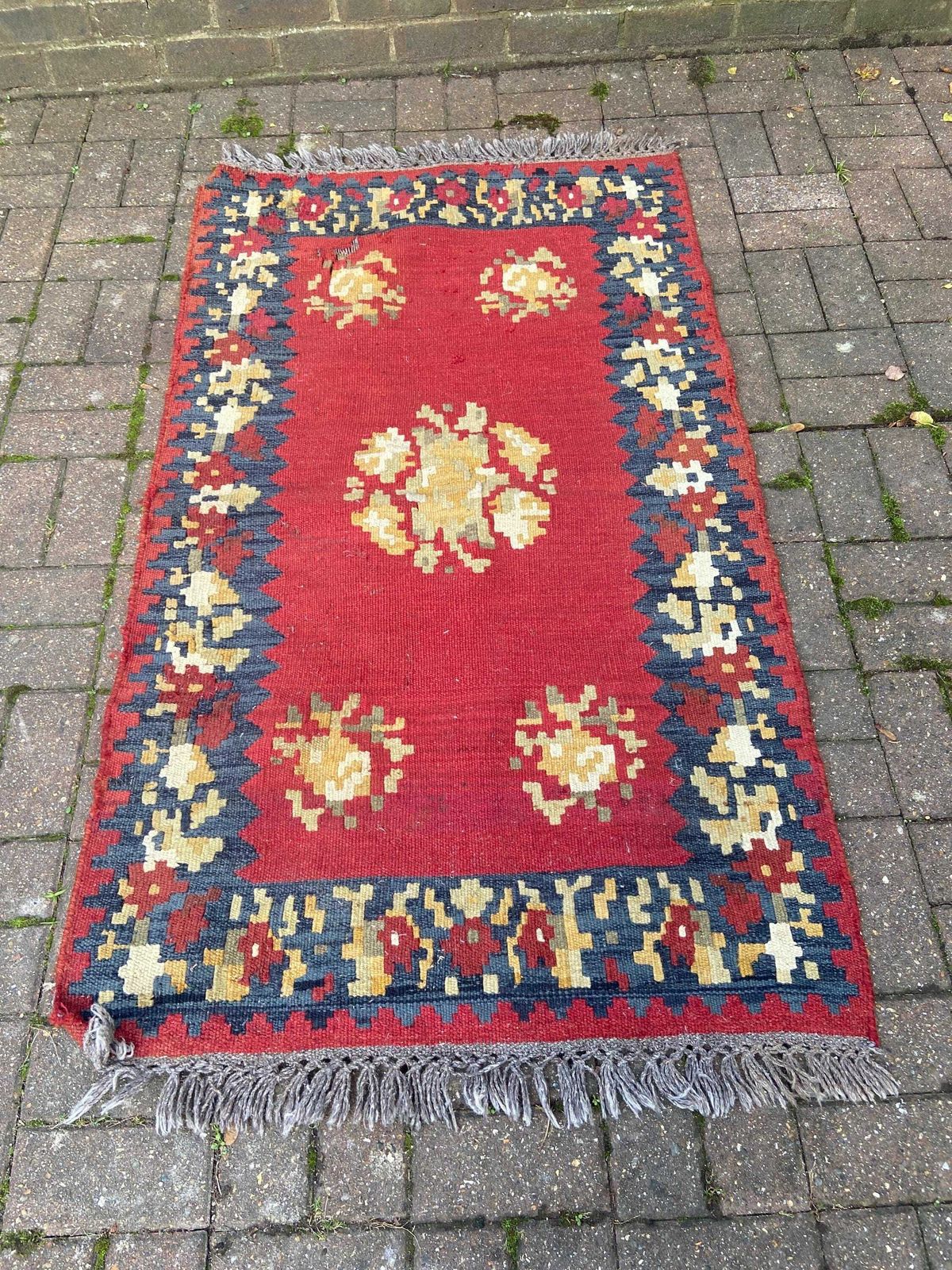 photo for sale Vintage Large Kilim Rug In Red, Dark Blue/Black   Character Rug 144cm X 89cm