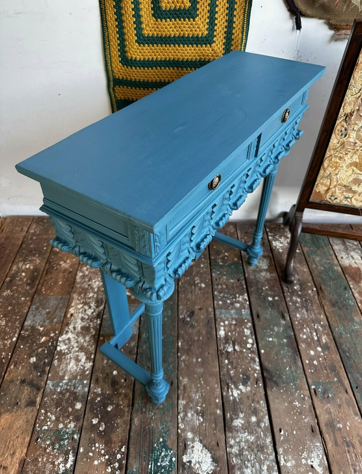 photo for sale Antique French 2 Drawer Console Table Overpainted In Annie Sloan C.1900