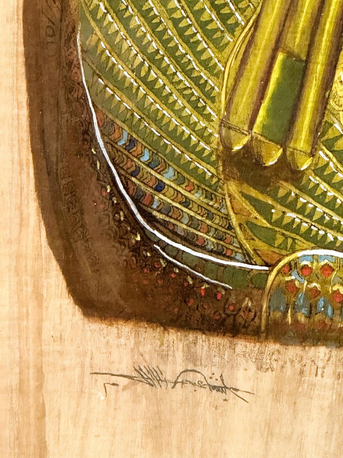Groot Gesigneerd Schilderij Van Toetanchamon Op Egyptische Papyrus, Jaren 1980. photo for sale