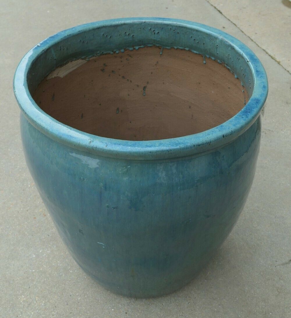 Large French Terracotta Turquoise Blue Garden Tree Planter photo vinterior