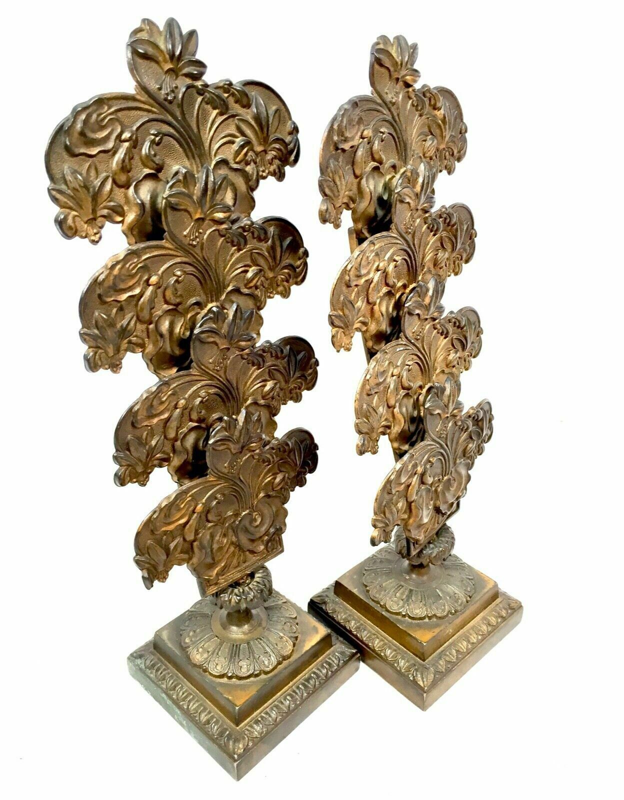 Antique Pair Of 19th Century Ornate Bronze Desktop Letter Holder Rack Stands