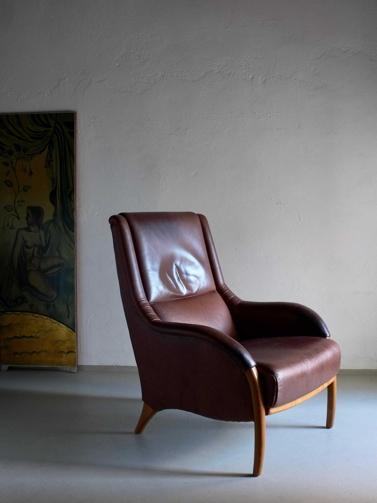 photo for sale Brown Leather Lounge Chair | Netherlands | 1980s
