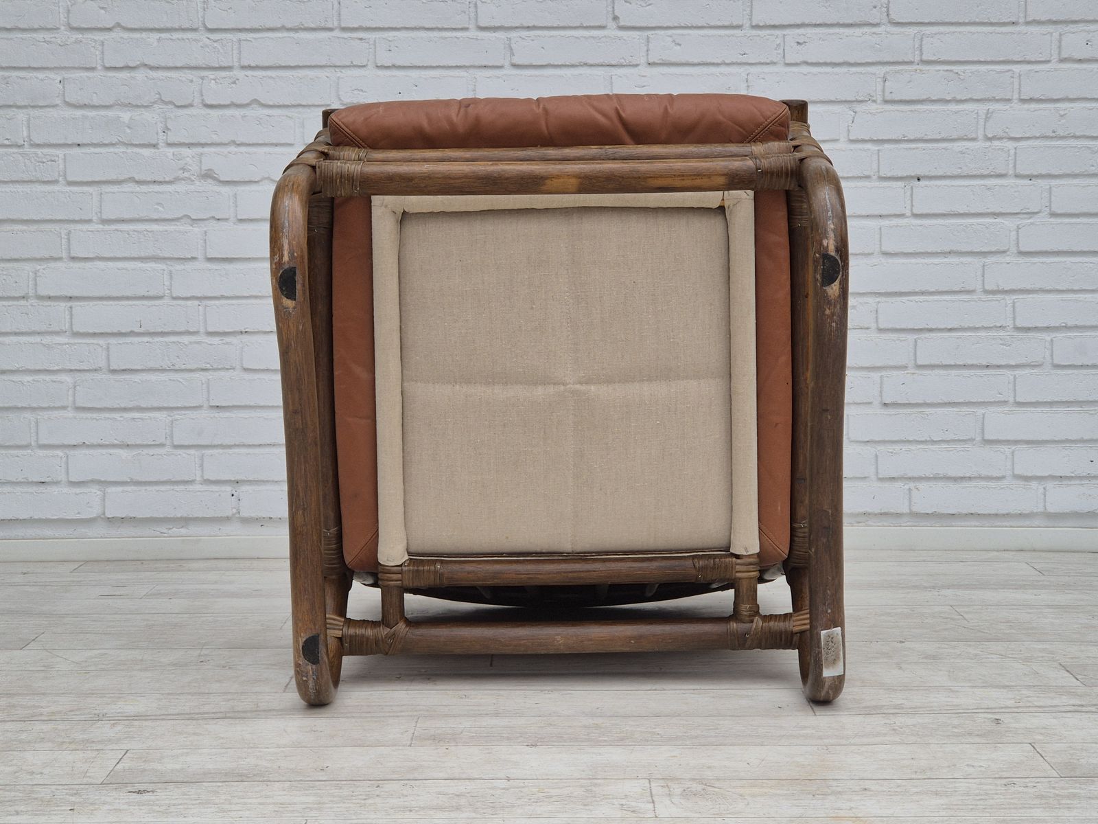 1090.0 1970s, Scandinavian Armchair, Original Very Good Condition, Bamboo, Leather. photo