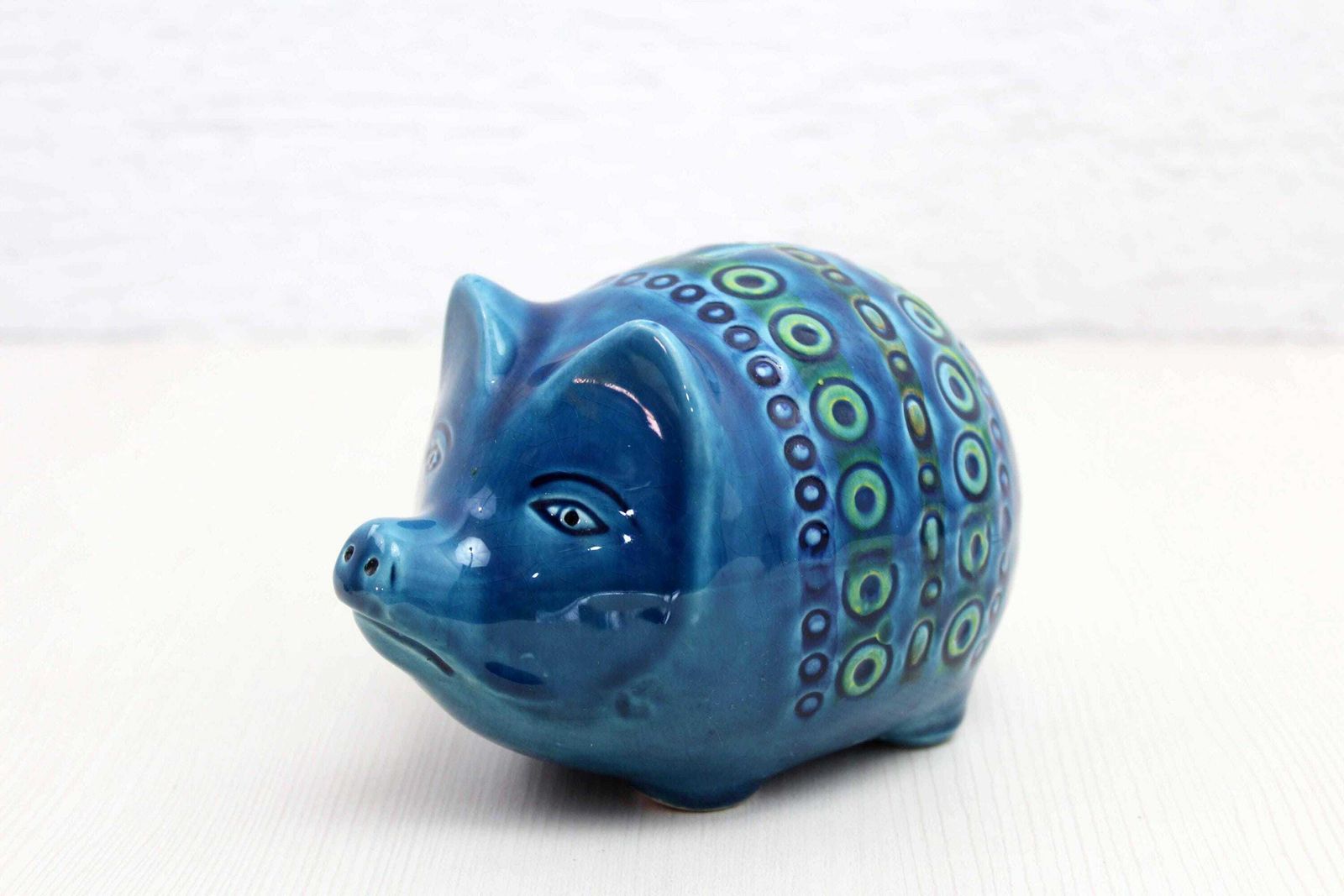 Zoomorphic Ceramic, Piggy Bank In Blue Ceramic From Rimini, Italy 1970
