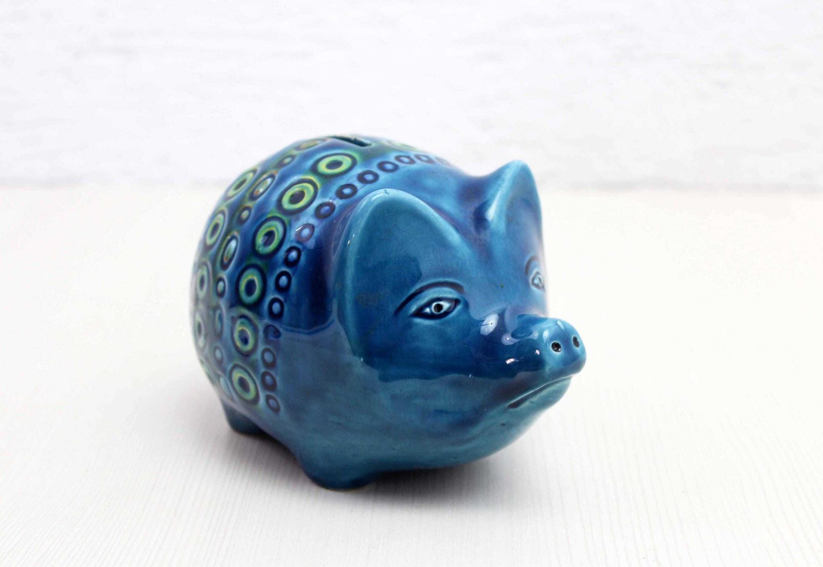 Zoomorphic Ceramic, Piggy Bank In Blue Ceramic From Rimini, Italy 1970 photo furniture
