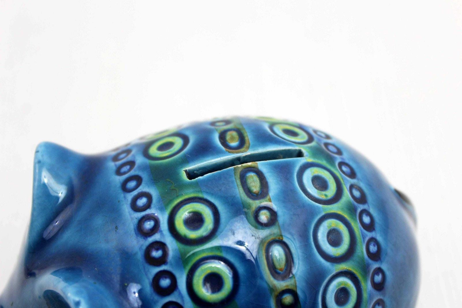 Zoomorphic Ceramic, Piggy Bank In Blue Ceramic From Rimini, Italy 1970 photo vinterior