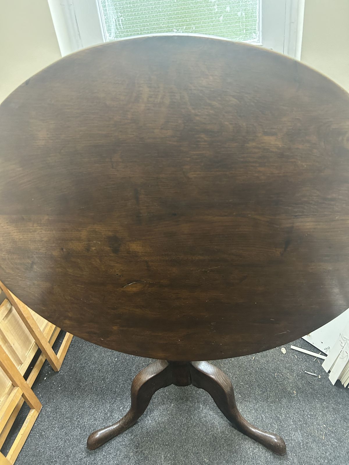 Antique Oak Round Tilt Top Dining Table Tripod Pedestal Base photo furniture