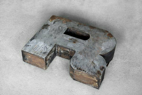 Large Vintage Polish Industrial Metal Letter R, 1950s photo furniture