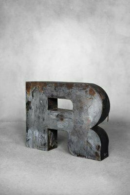 Large Vintage Polish Industrial Metal Letter R, 1950s photo 582.0