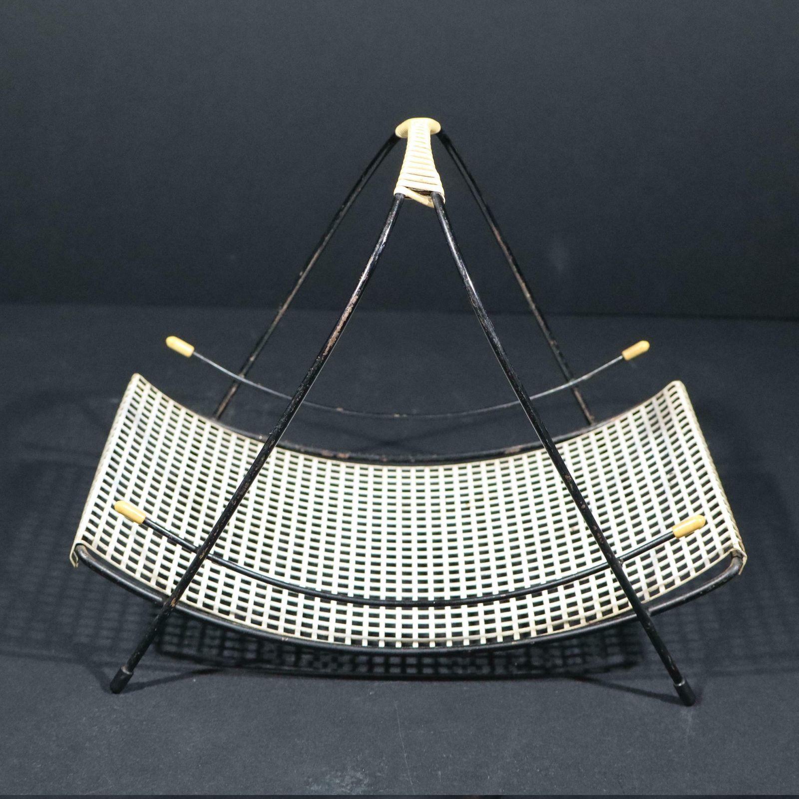 1950s Midcentury Perforated Metal Basket, French Postmodern Fruit Basket Centerpiece photo furniture